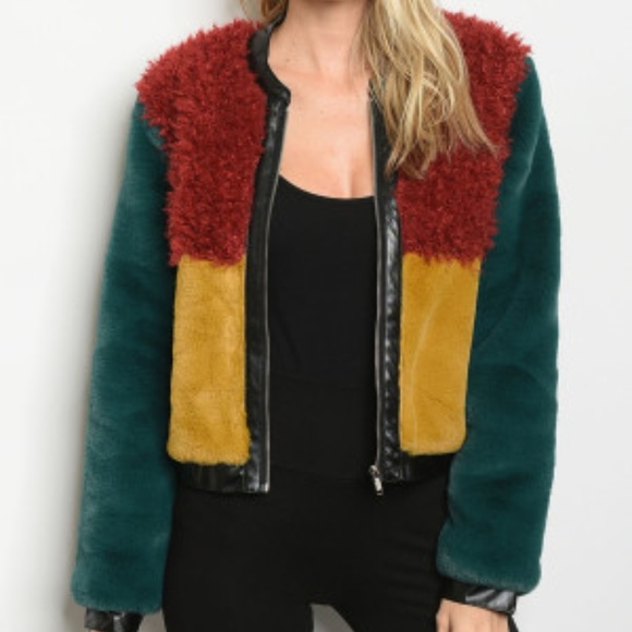 Jackets & Blazers - COLOR BLOCK FAUX FUR COAT WOMENS JACKETS MULTI